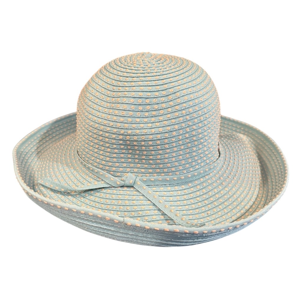 Sun N Sand Cloche Hat‎ Womens Blue Straw Ribbon Accent Summer Beach Sun Hat